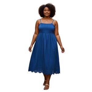 Layered with love Blue Cotton Embroidered Sleeveless Boho Maxi Dress Size 1X